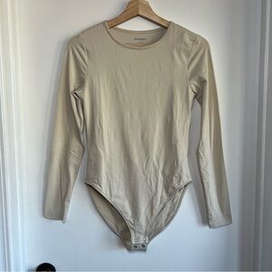 Old Navy Nude Long Sleeve Crew Neck Bodysuit, Size Medium